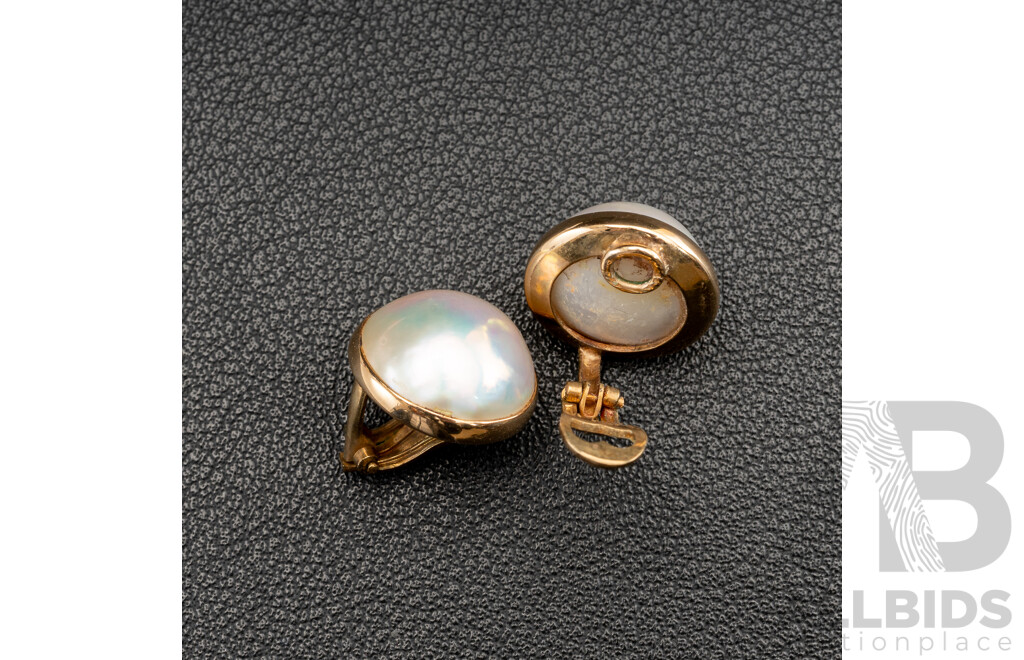 9ct Mabe Pearl Clip on Earrings, 15mm, 7.12 Grams