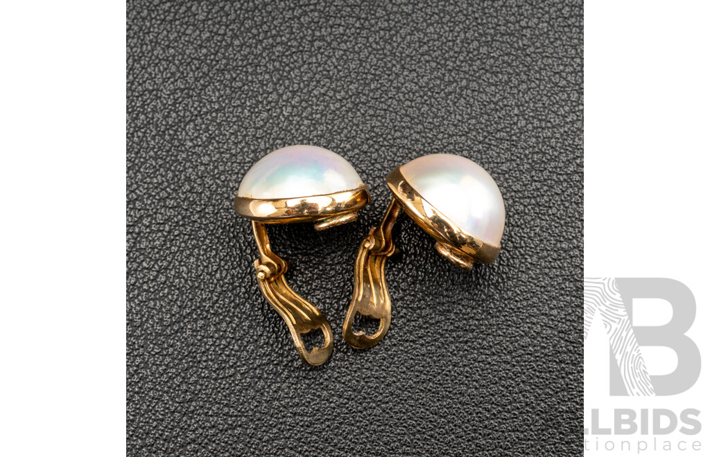 9ct Mabe Pearl Clip on Earrings, 15mm, 7.12 Grams