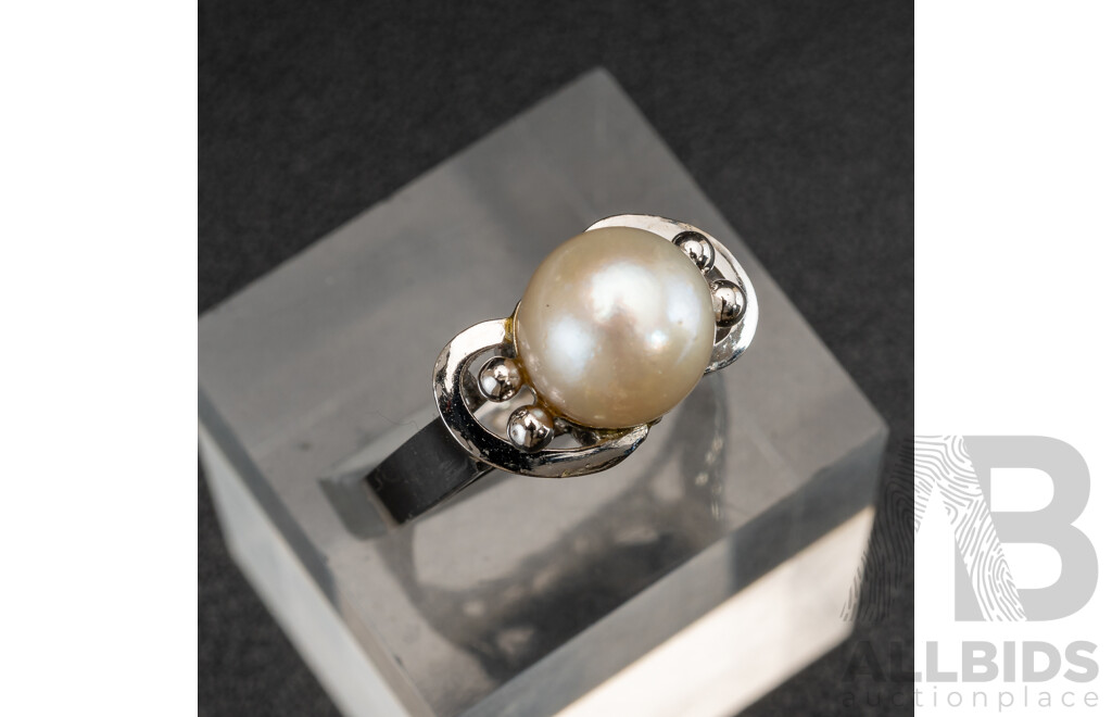 Platinum Vintage Cultured Pearl Ring, Size N, 6.41 Grams