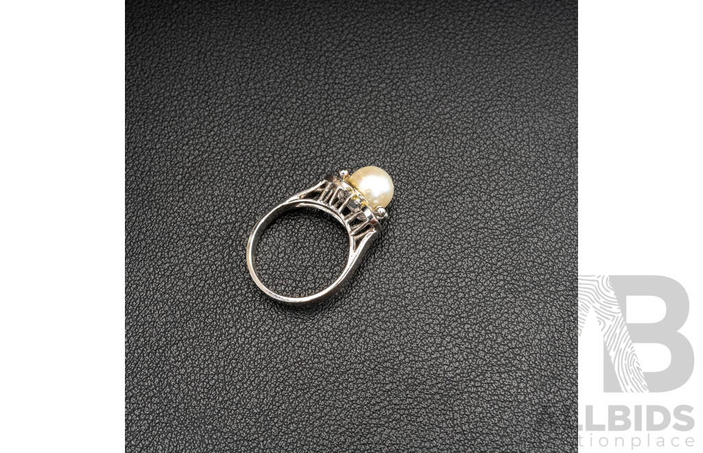 Platinum Vintage Cultured Pearl Ring, Size N, 6.41 Grams