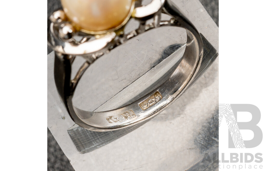 Platinum Vintage Cultured Pearl Ring, Size N, 6.41 Grams