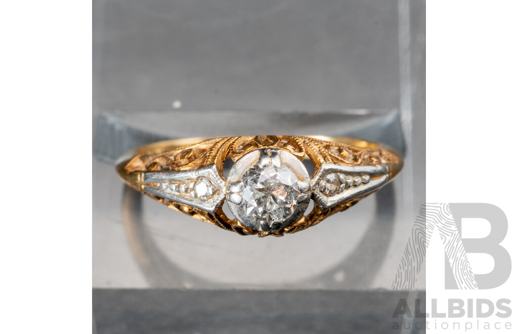 Late Art Deco Antique 18ct/Plat Art Deco Antique Old Rose Cut Diamond Engagment Ring, TDW 0.25ct, Size L, 2.08 Grams