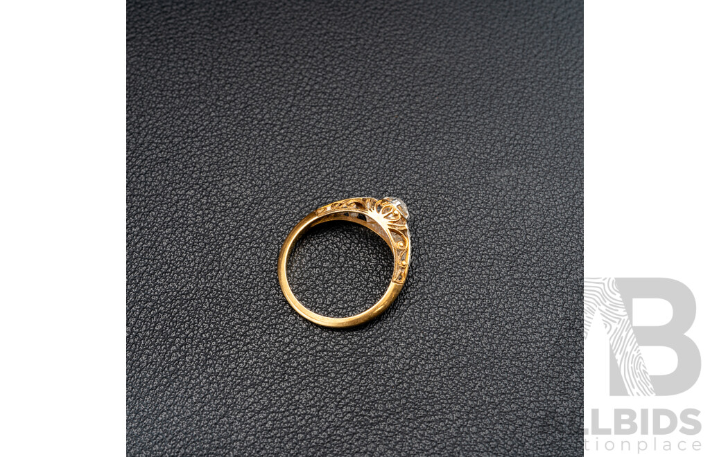 Late Art Deco Antique 18ct/Plat Art Deco Antique Old Rose Cut Diamond Engagment Ring, TDW 0.25ct, Size L, 2.08 Grams