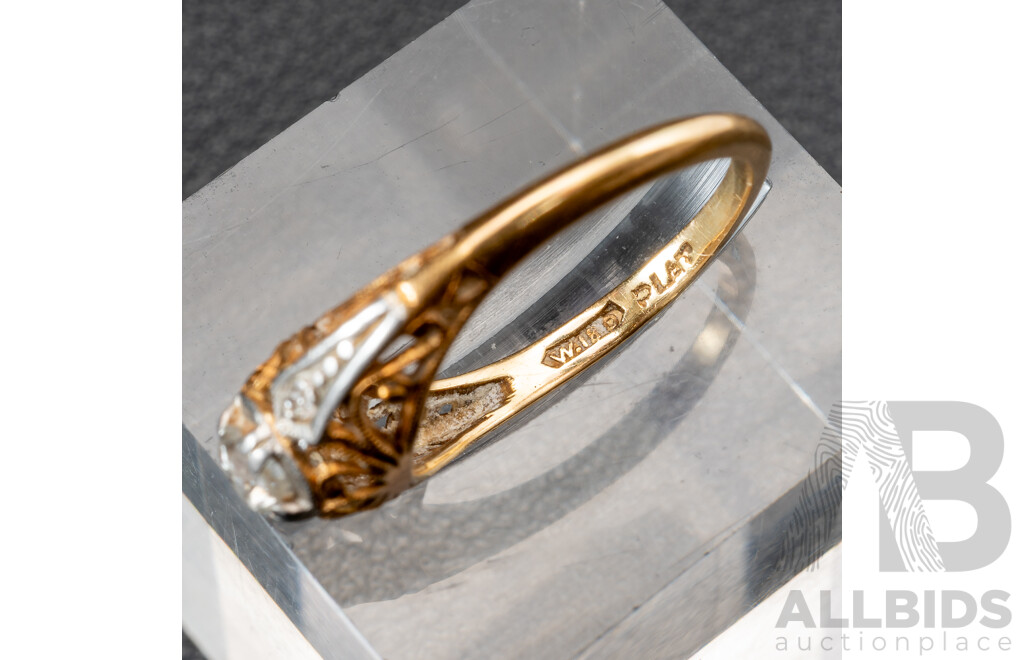 Late Art Deco Antique 18ct/Plat Art Deco Antique Old Rose Cut Diamond Engagment Ring, TDW 0.25ct, Size L, 2.08 Grams