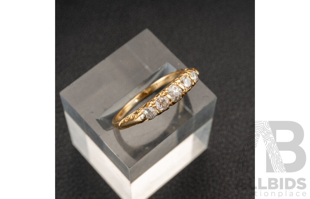 18ct Antique Old Cut Diamond Bridge Ring, Est TDW 0.45ct, Size N, 3.31 Grams