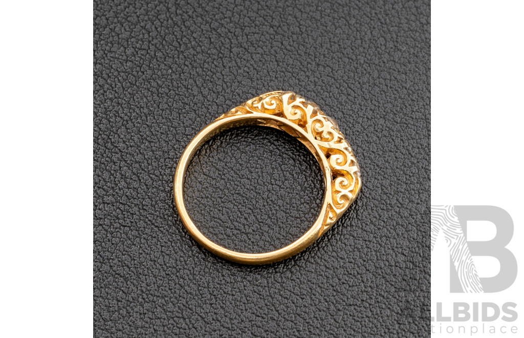 18ct Antique Old Cut Diamond Bridge Ring, Est TDW 0.45ct, Size N, 3.31 Grams