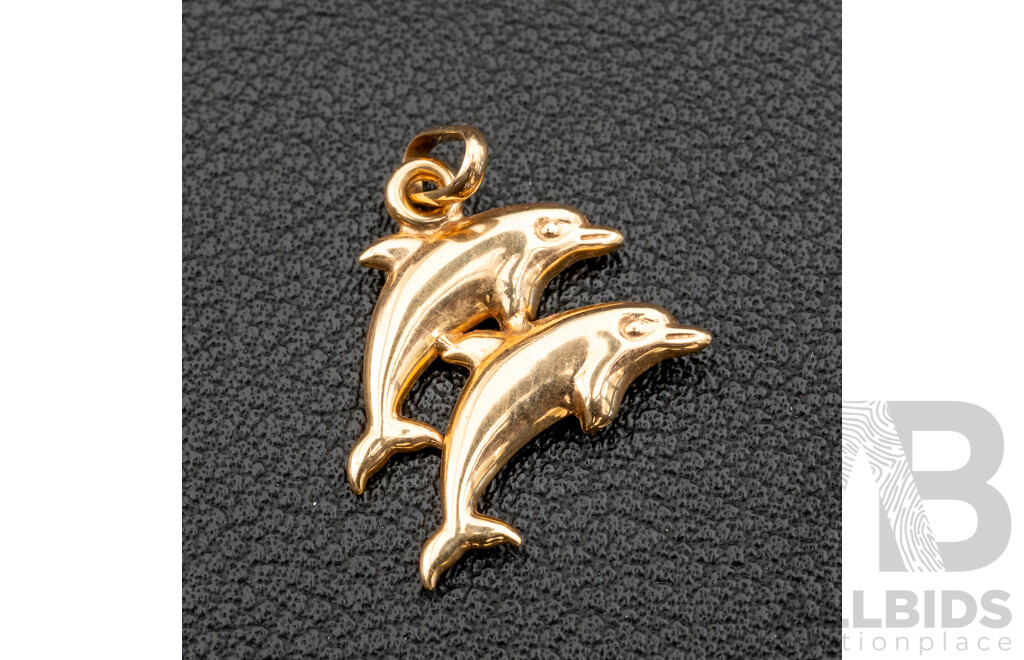 9ct Double Dolphin Pendant/charm, 25mm Long, 0.57 Grams