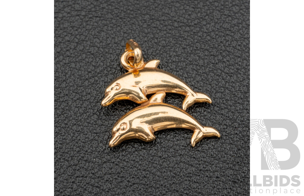 9ct Double Dolphin Pendant/charm, 25mm Long, 0.57 Grams