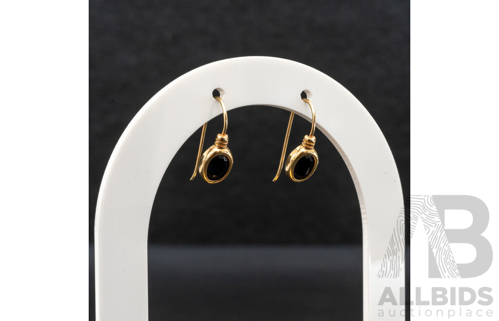9ct Dark Sapphire Drop Earrings on Shepherds Hooks, 20mm, 1.73 Grams