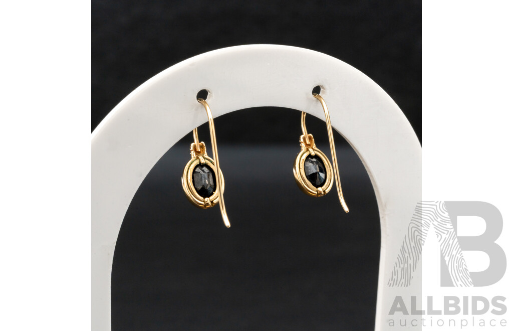9ct Dark Sapphire Drop Earrings on Shepherds Hooks, 20mm, 1.73 Grams