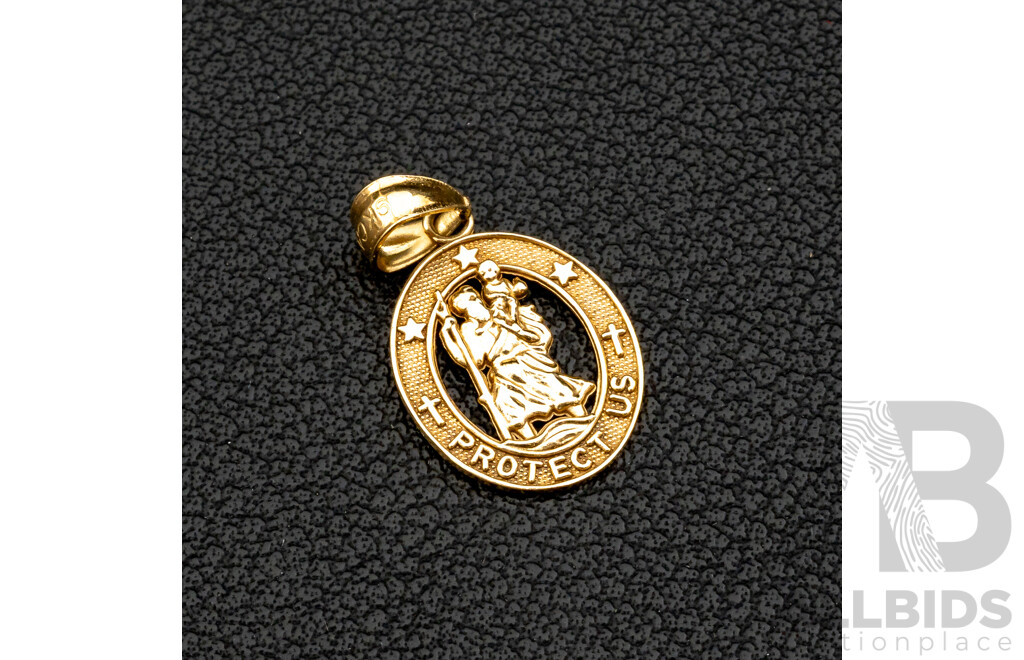 9ct St Christopher Oval Medallion Pendant, 20mm Long, 0.57 Grams