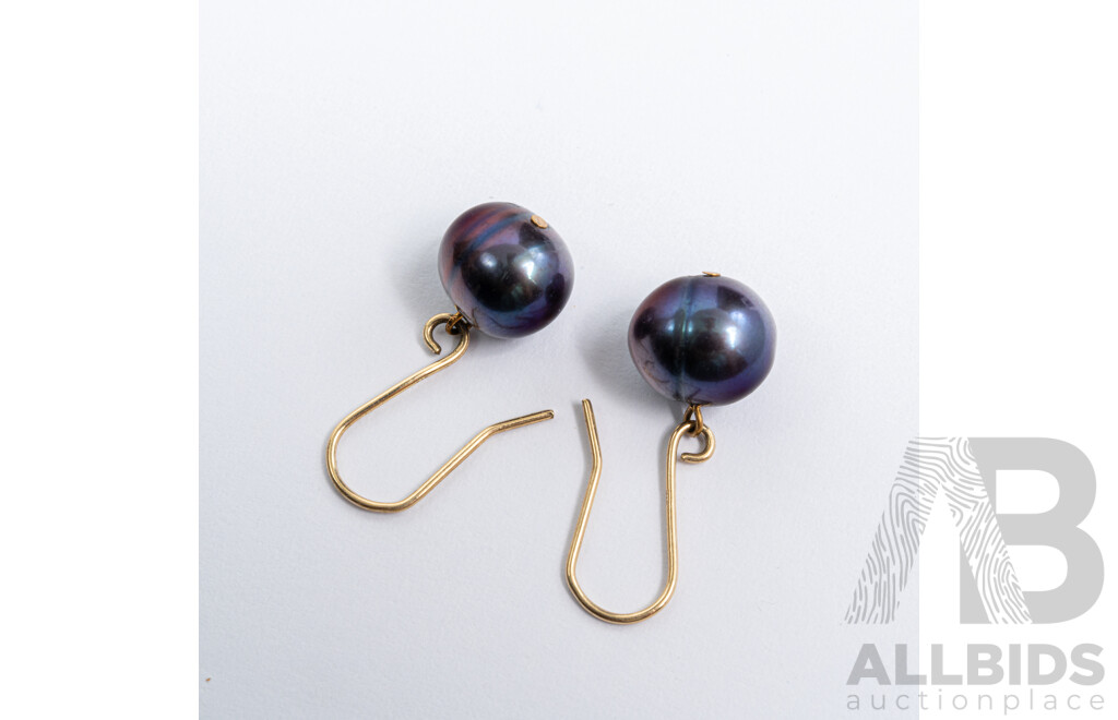9ct Aubergine Baroque Cultured Pearl Drop Earrings, 25mm, 2.61 Grams