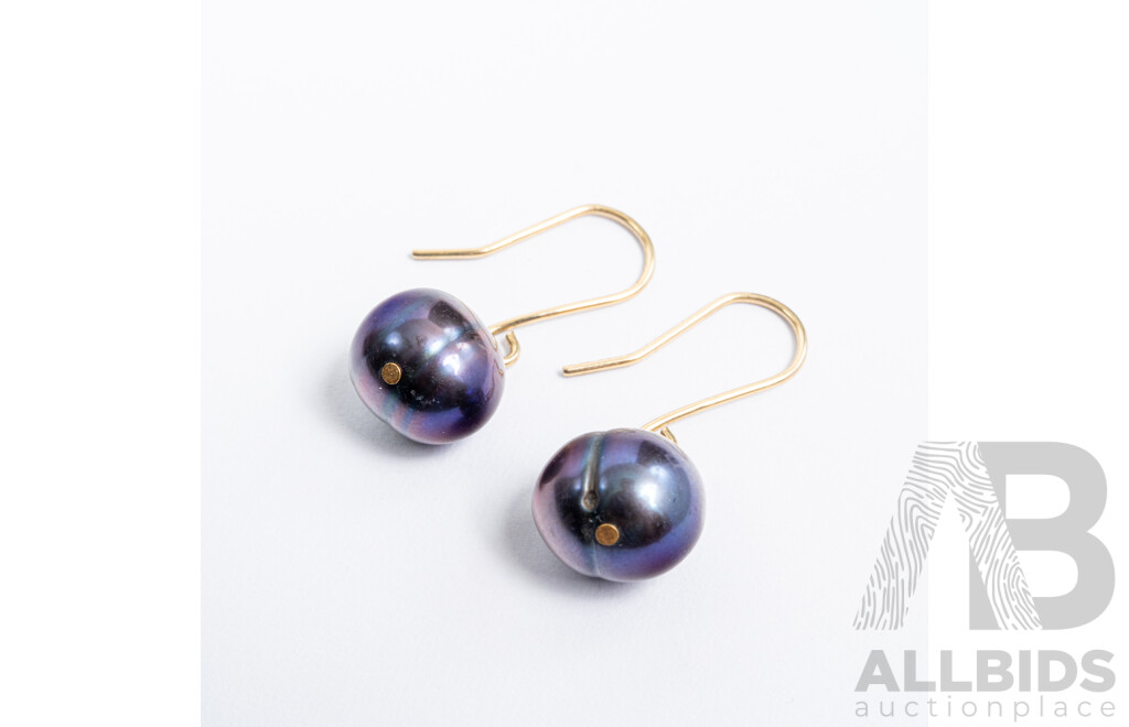 9ct Aubergine Baroque Cultured Pearl Drop Earrings, 25mm, 2.61 Grams