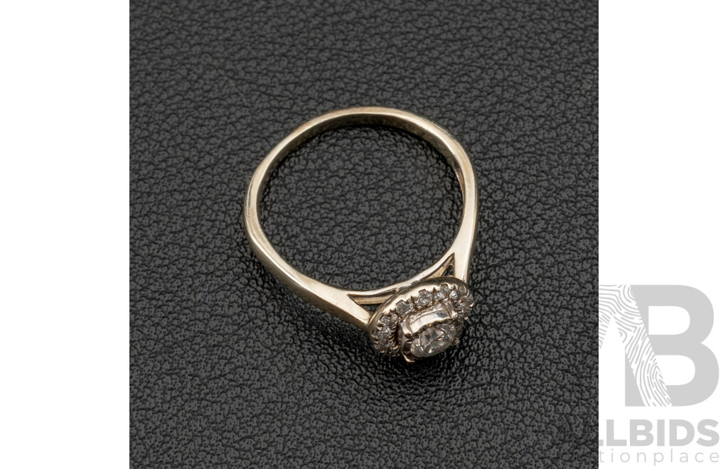 9ct White Gold Diamond Halo Ring, EstTDW0.37ct, Size N, 2.34 Grams