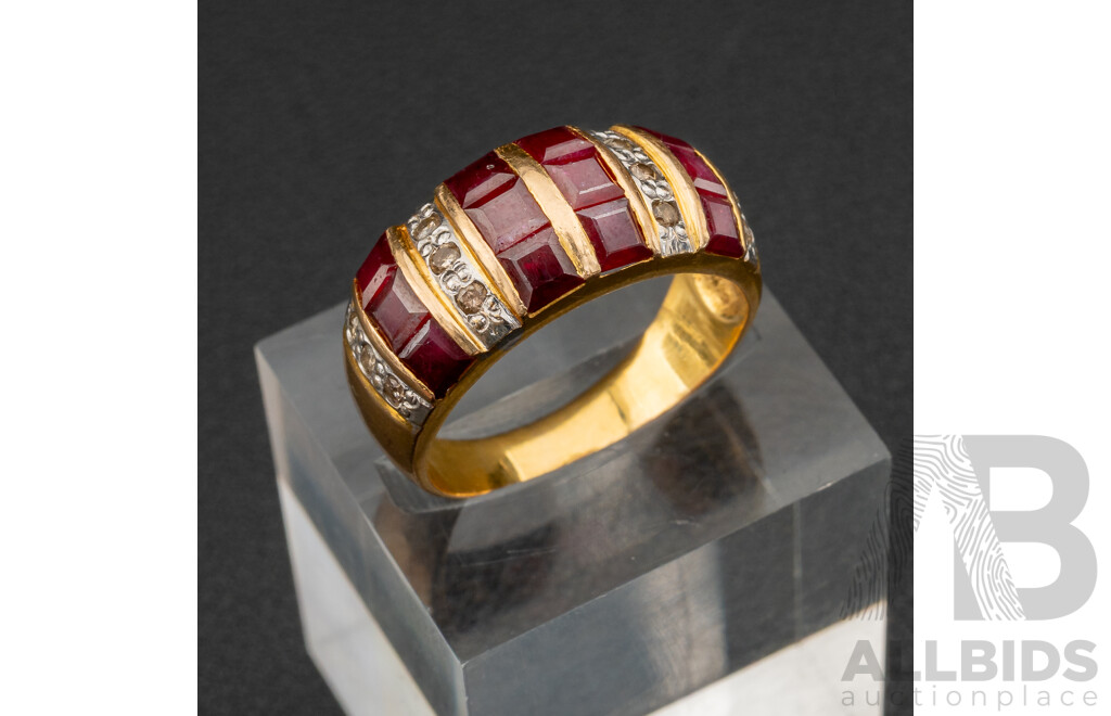 14ct Ruby & Diamond Set Dome Ring, TDW0.25ct, Size P, 4.97 Grams