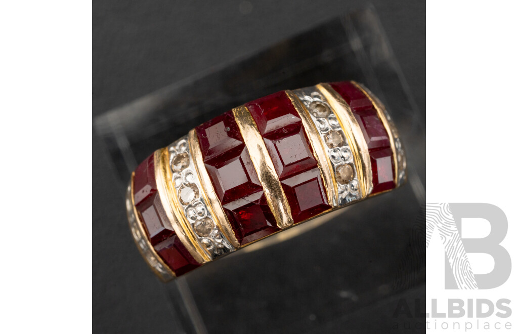 14ct Ruby & Diamond Set Dome Ring, TDW0.25ct, Size P, 4.97 Grams