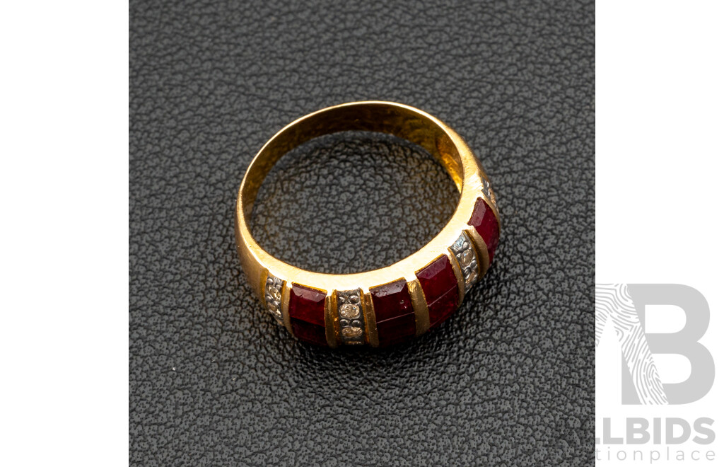 14ct Ruby & Diamond Set Dome Ring, TDW0.25ct, Size P, 4.97 Grams