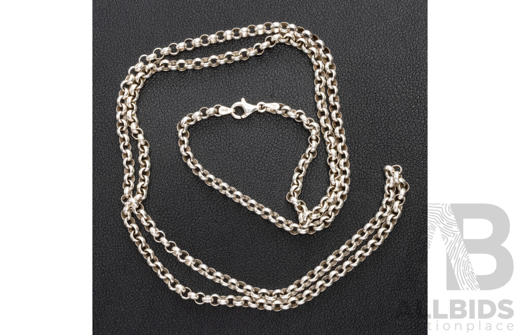 Sterling Silver Belcher Link Necklace, as New, 85cm, 33.0 Grams