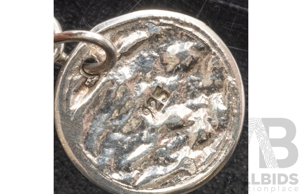 Sterling Silver Coin Style Necklace & Sterling Silver Wide Artisian Bracelet, 53.84 Grams
