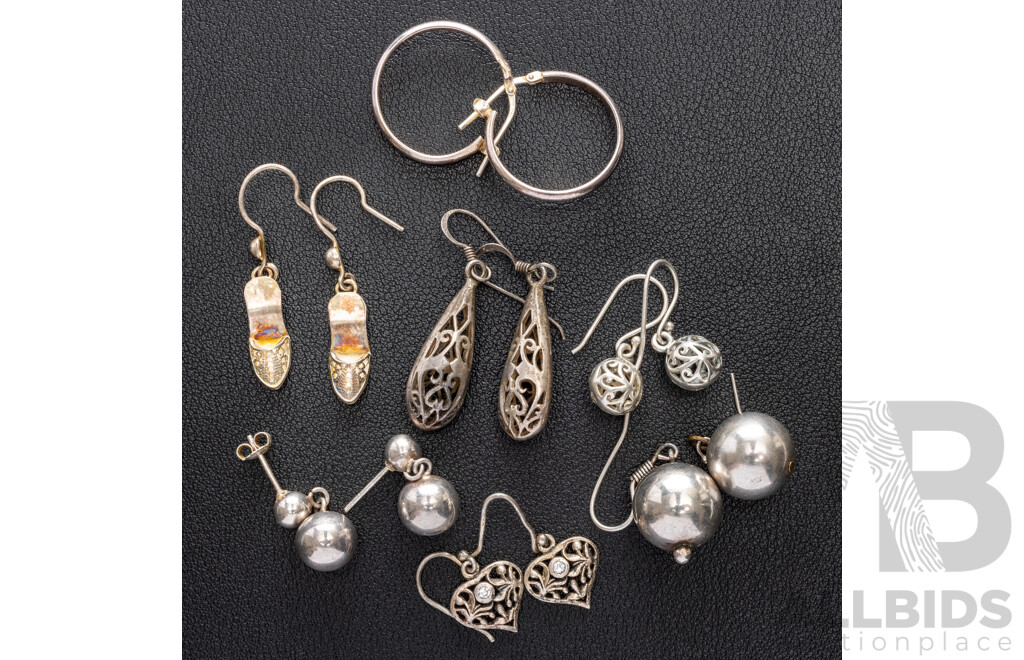 Collection of (7) Pairs of Sterling Silver Drop Earrings, Grams