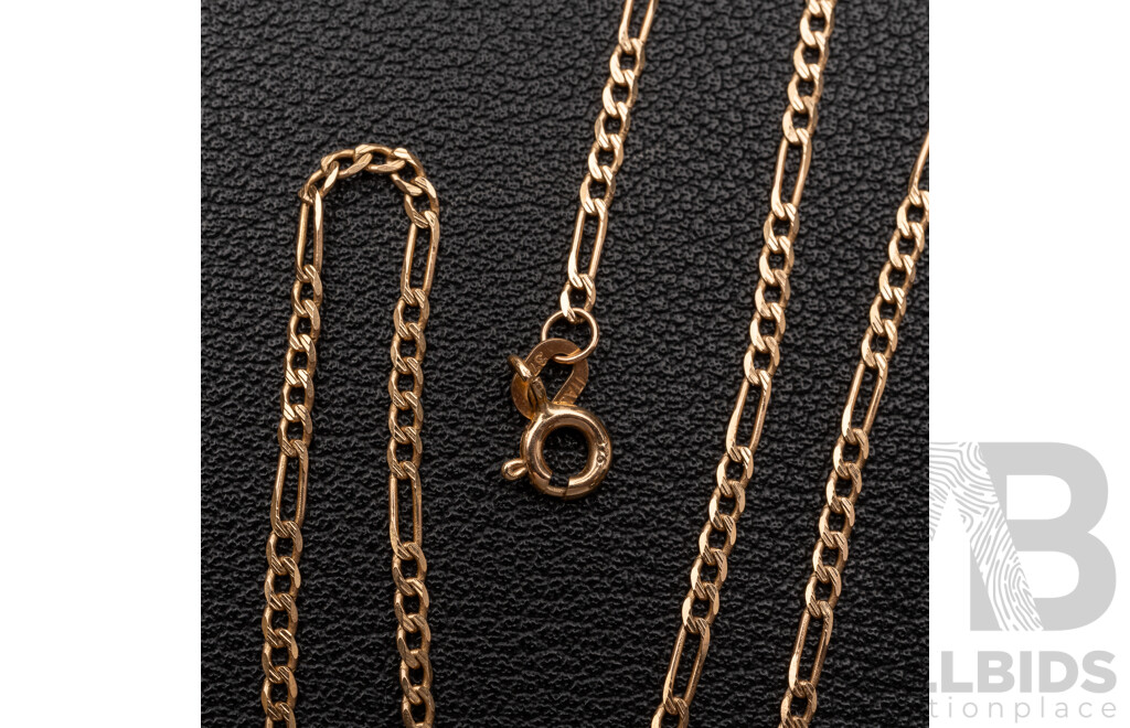 9ct Gold Heart Pendant on 9ct Figaro 5+1 Necklace, 49cm, 3.11 Grams