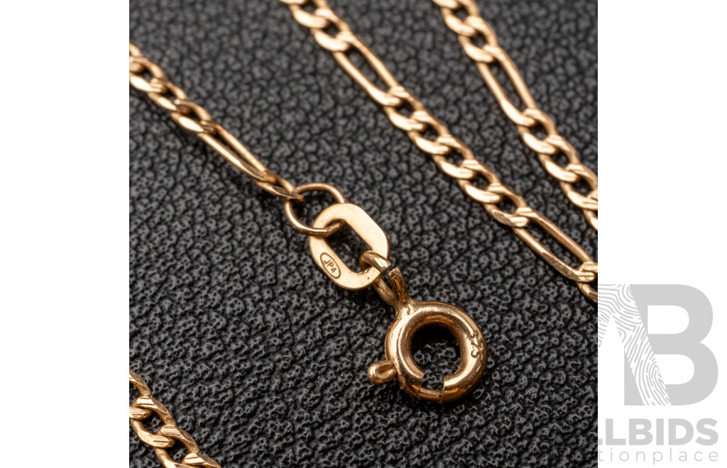 9ct Gold Heart Pendant on 9ct Figaro 5+1 Necklace, 49cm, 3.11 Grams