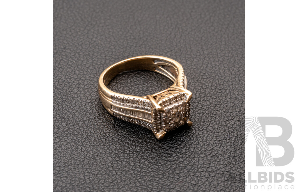 9ct Diamond Cluster Ring, Est TDW 1.0ct, Size N, 5.52 Grams