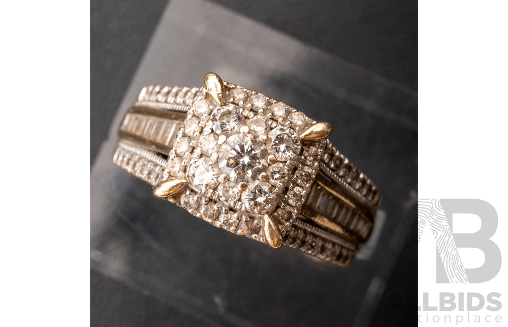 9ct Diamond Cluster Ring, Est TDW 1.0ct, Size N, 5.52 Grams