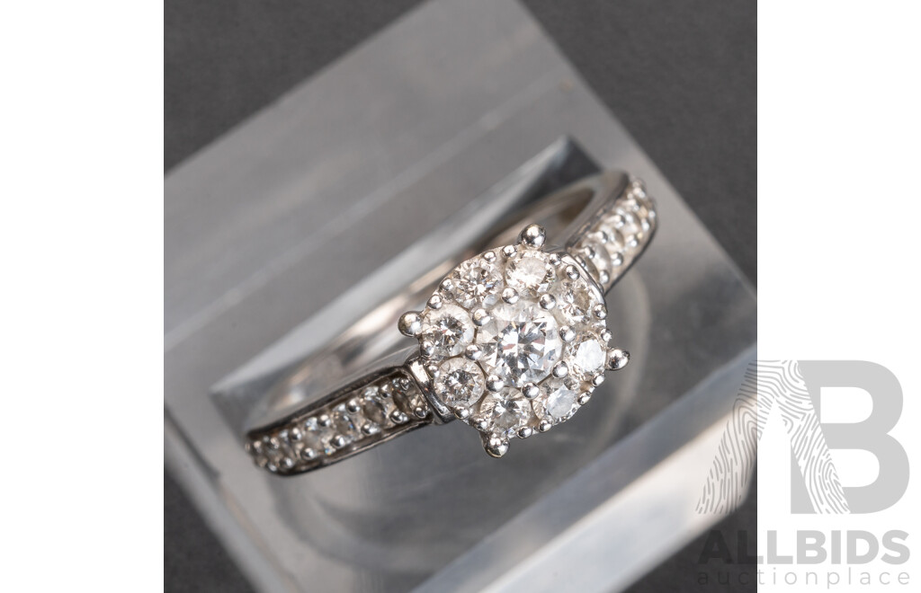 9ct White Gold Diamond Cluster Ring, Est TDW 0.50ct, Size O, 3.38 Grams