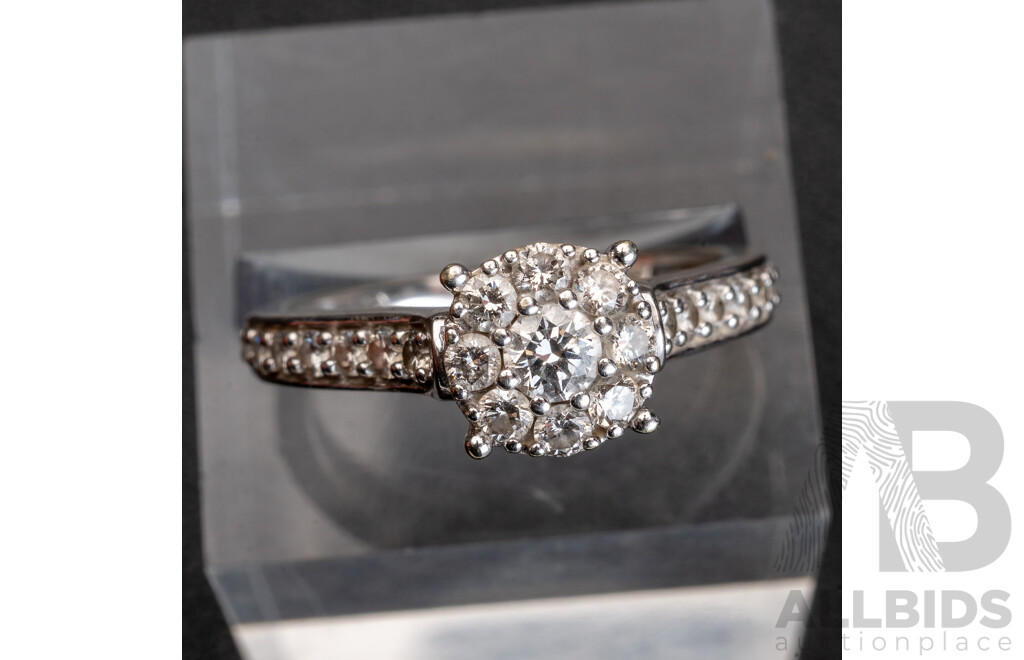 9ct White Gold Diamond Cluster Ring, Est TDW 0.50ct, Size O, 3.38 Grams