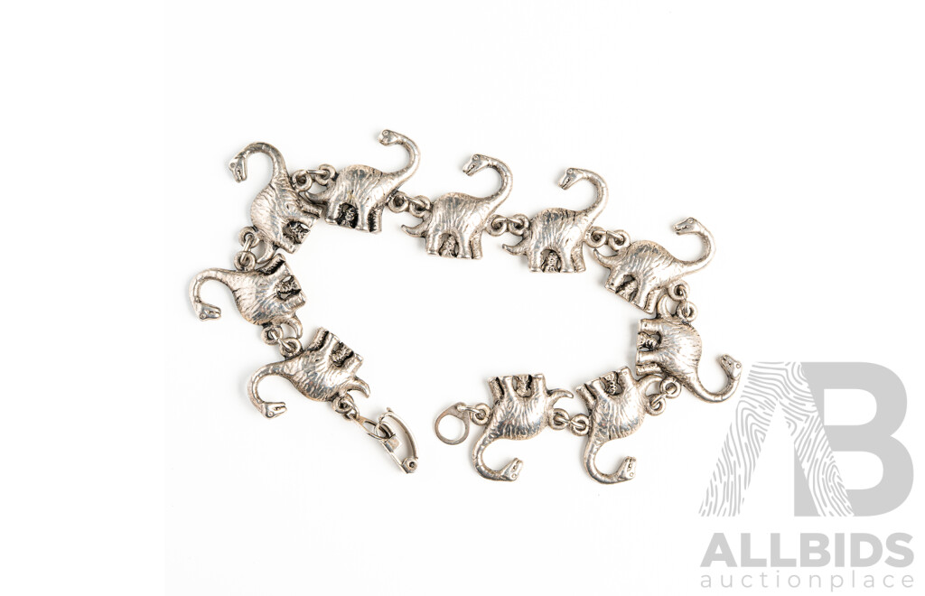 Vintage Silver (500) Brontosaurus Dinosaur Bracelet, 19cm, 24.85 Grams