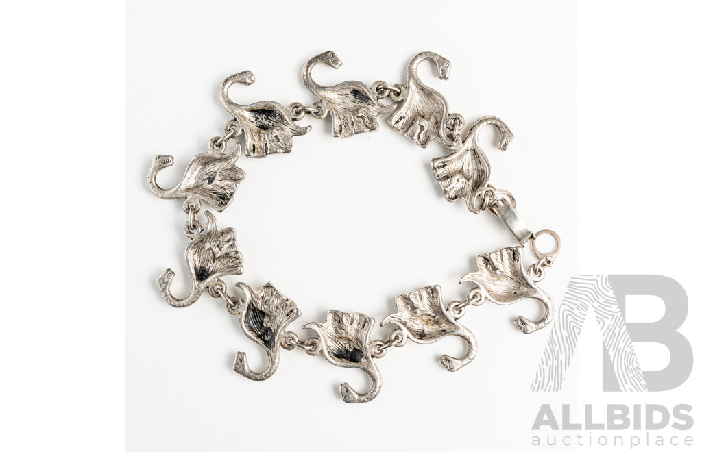 Vintage Silver (500) Brontosaurus Dinosaur Bracelet, 19cm, 24.85 Grams