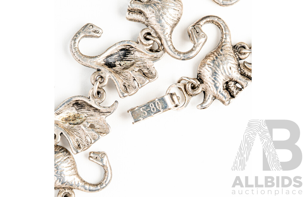 Vintage Silver (500) Brontosaurus Dinosaur Bracelet, 19cm, 24.85 Grams