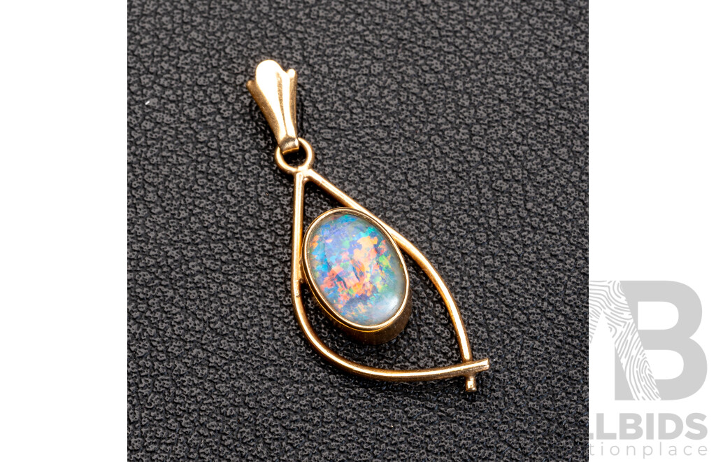 9ct Vintage Opal Triplet Pendant, 32mm Long, 1.27 Grams