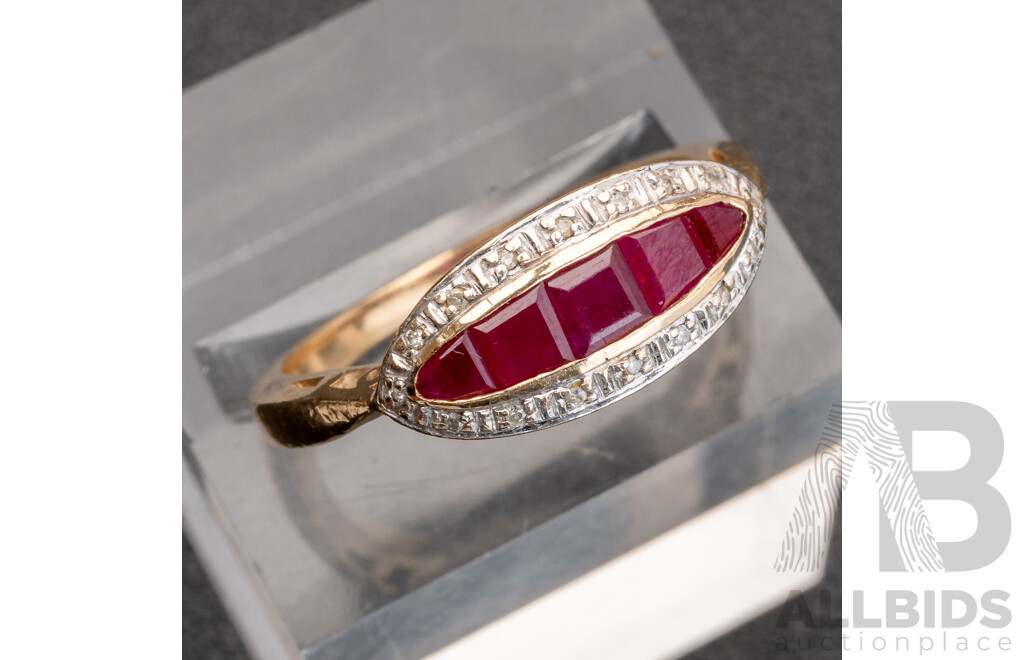9ct Ruby & Diamond Cluster Ring, TDW 0.05ct, Size P, 3.11 Grams