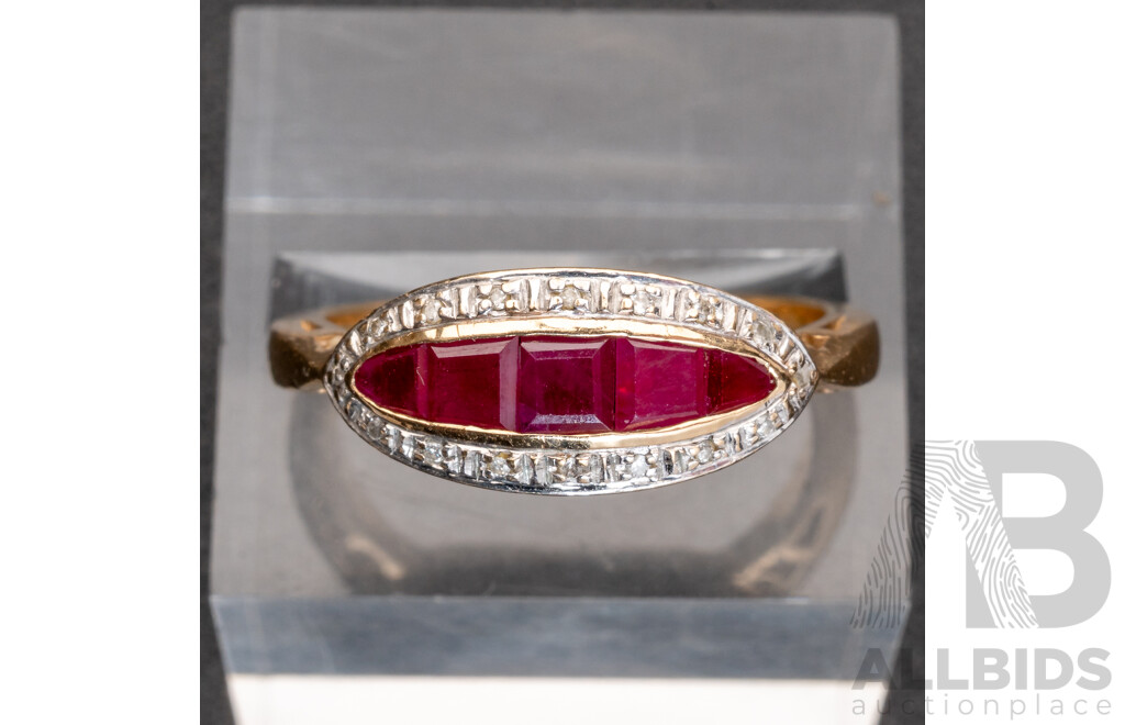 9ct Ruby & Diamond Cluster Ring, TDW 0.05ct, Size P, 3.11 Grams