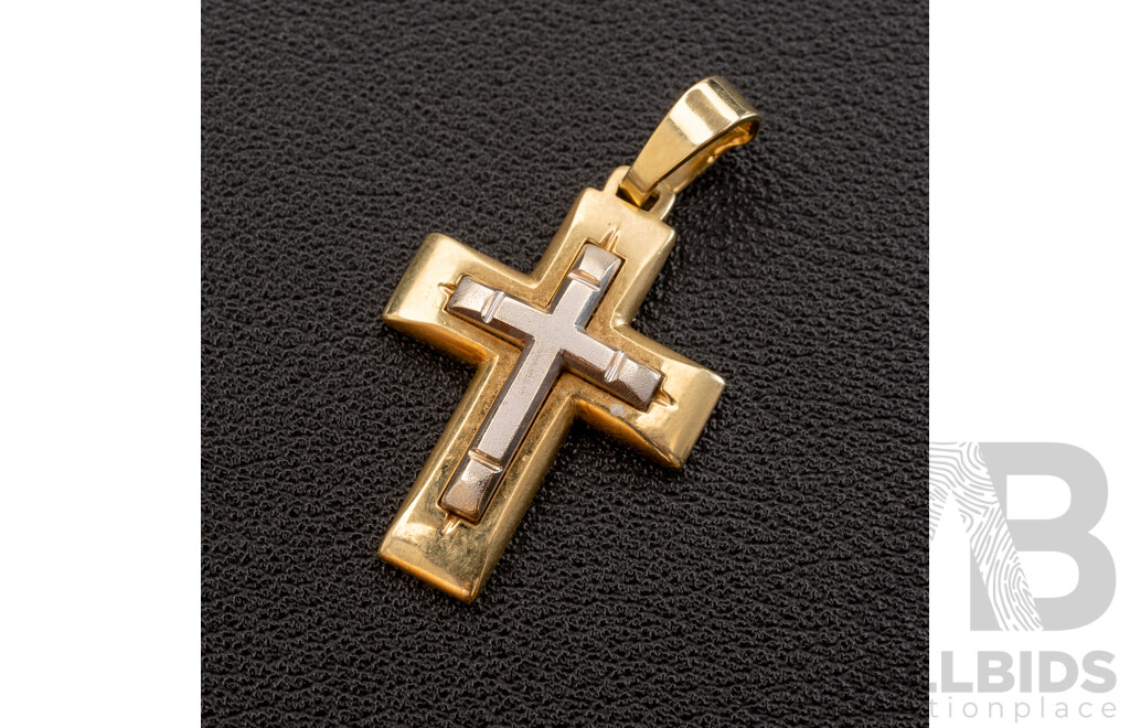 14ct/925 Two Tone Cross Pedant with Satin Finish, 34mm, 8.65 Grams (5.70 Grams 585)