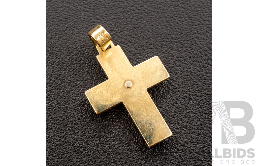 14ct/925 Two Tone Cross Pedant with Satin Finish, 34mm, 8.65 Grams (5.70 Grams 585)