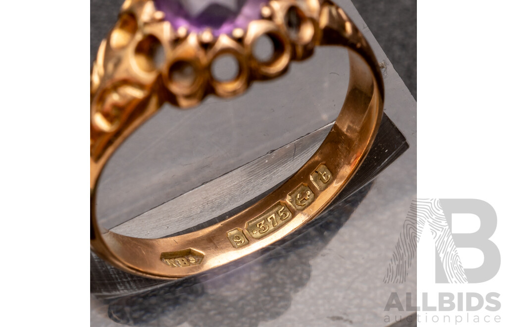 9ct Antique Amethyst Gypsy Ring, Size P1/2, Birmingham 1918, 3.48 Grams
