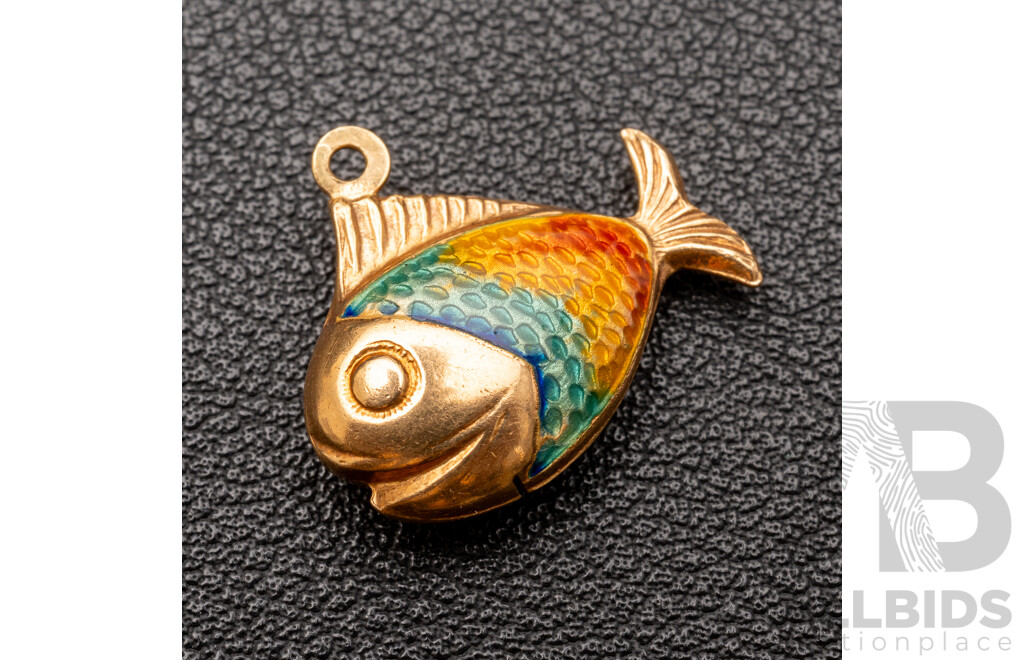 9ct Vintage Enamel Colourful Fish Charm/pendant, 18mm, 2.23 Grams