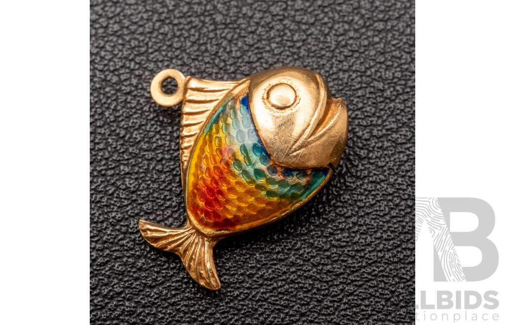 9ct Vintage Enamel Colourful Fish Charm/pendant, 18mm, 2.23 Grams