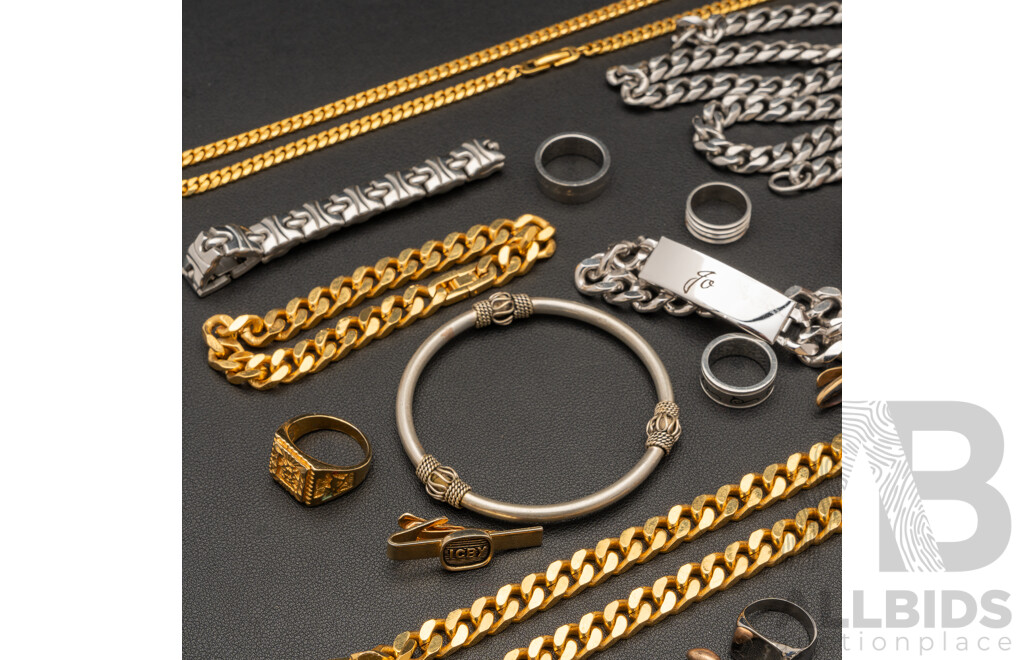 Collection of Vintage Mens Gold/silver Tone Jewellery Items, 479 Grams