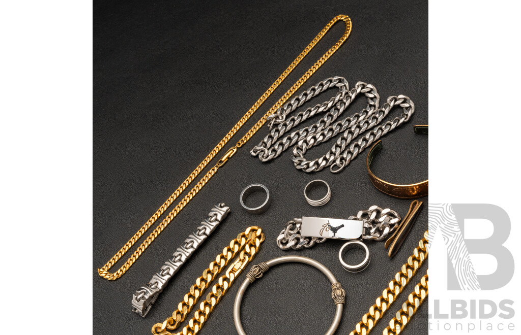 Collection of Vintage Mens Gold/silver Tone Jewellery Items, 479 Grams