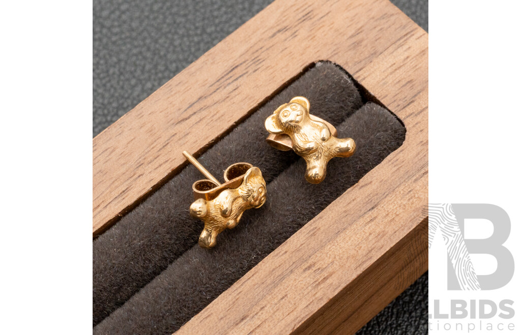 9ct Vintage Teddy Bear Stud Earrings, 8.5mm, 0.76 Grams