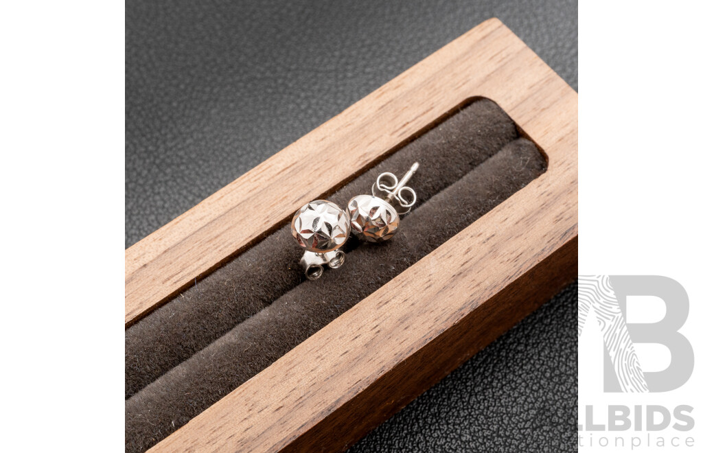 Angus & Coote 9ct White Gold Italian Faceted Dome Studs, 7mm, 0.66 Grams