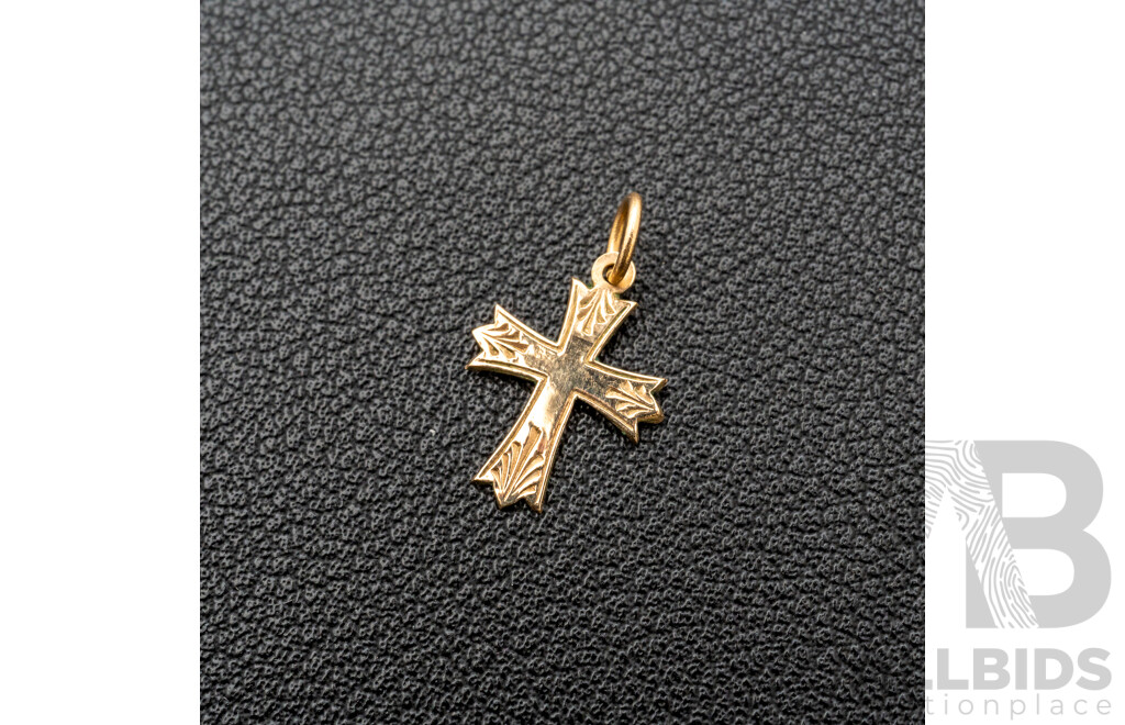 9ct Vintage Cross Pendant, 18mm Long, 0.37 Grams