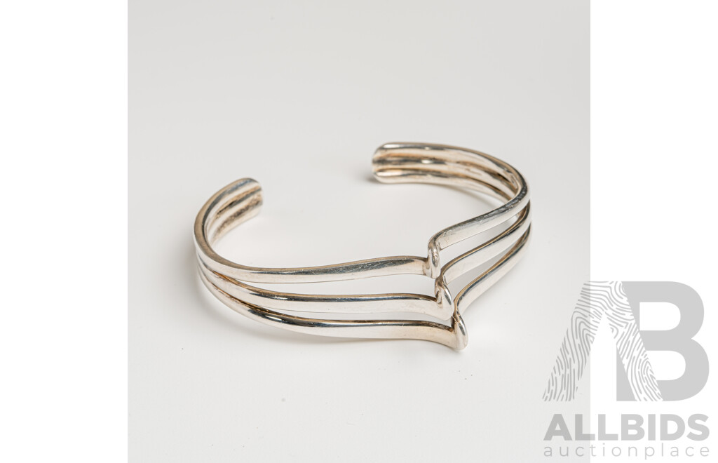 Sterling Silver Wishbone Open Cuff Bangle, 63mm, 33.81 Grams