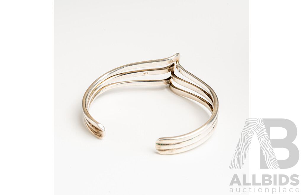 Sterling Silver Wishbone Open Cuff Bangle, 63mm, 33.81 Grams