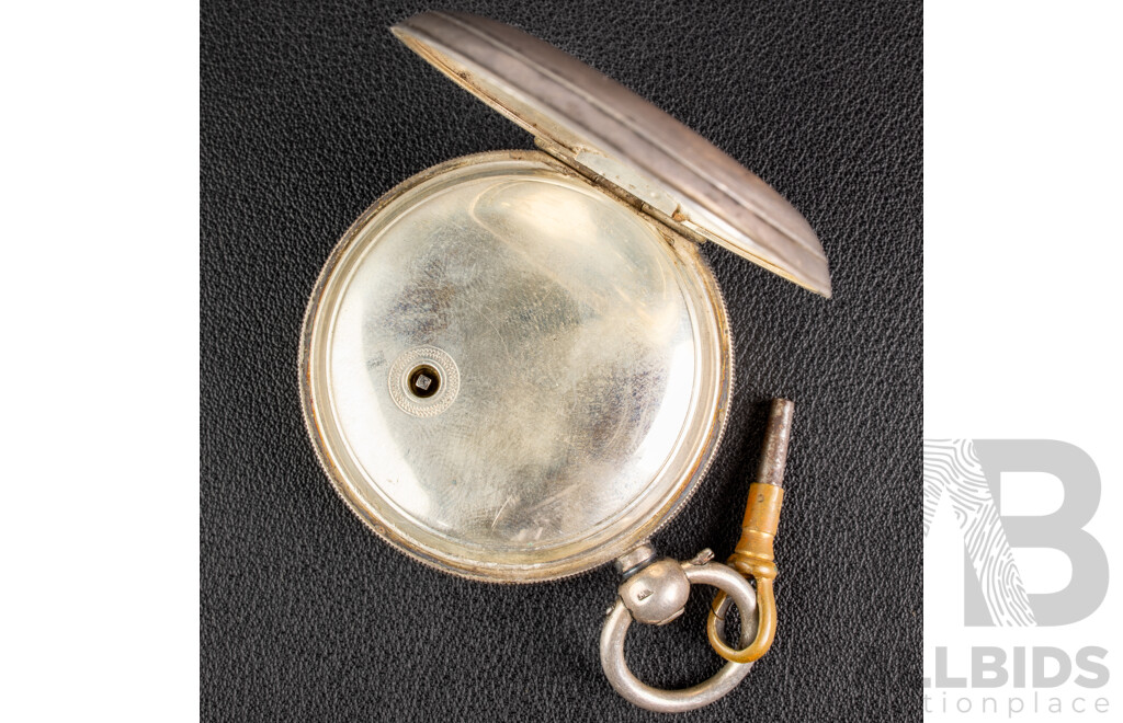 Antique AWW Co. Waltham Mass 50mm Sterling Silver Pocket Watch, 101.69 Grams