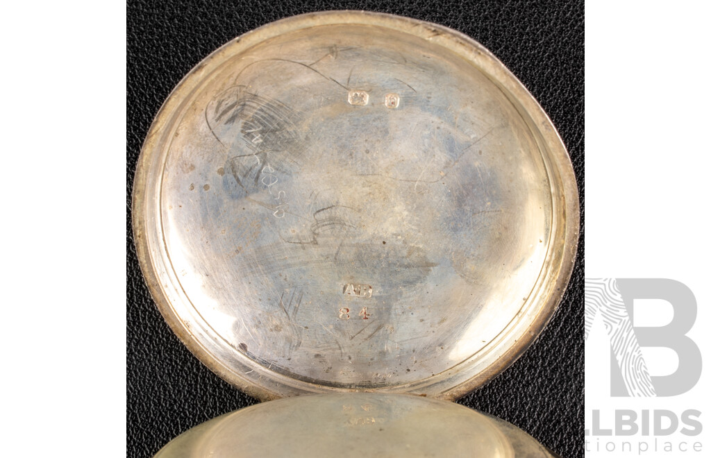 Antique AWW Co. Waltham Mass 50mm Sterling Silver Pocket Watch, 101.69 Grams